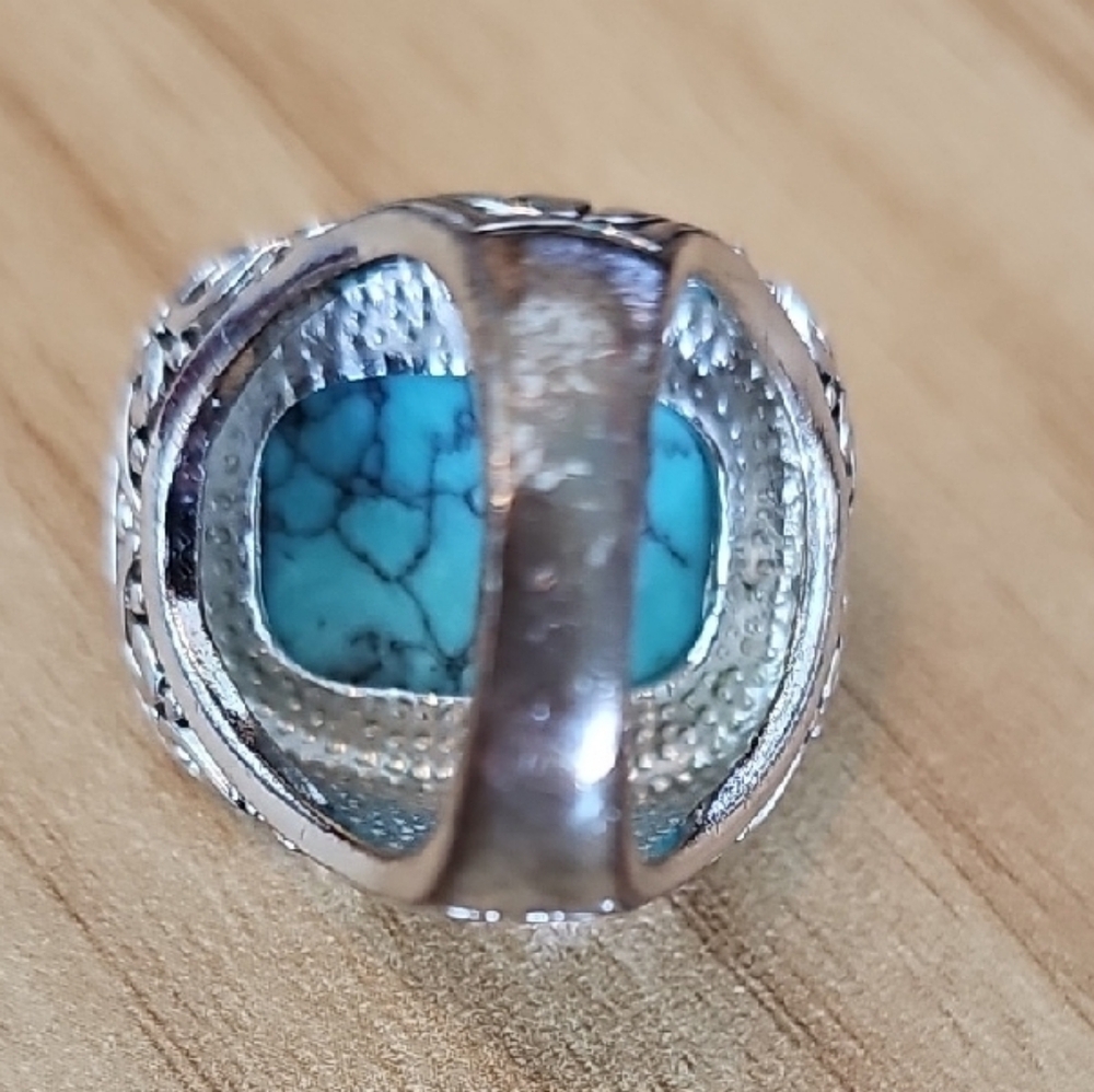 Turquoise Color Stone Matrix Statement Ring in Si… - image 6